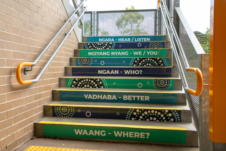 Words on steps at KMHS