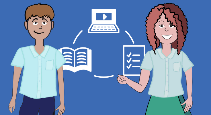 Illustration of senior students on blue background - by Annette