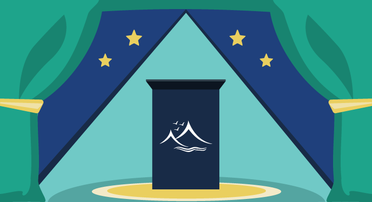 Illustration of stage with podium and curtains