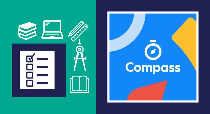Graphic with education icons and Compass logo
