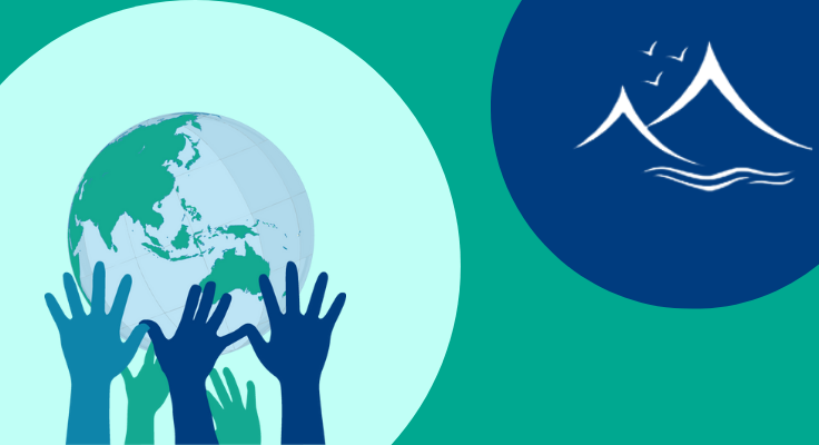 Unity graphic and school logo on teal background