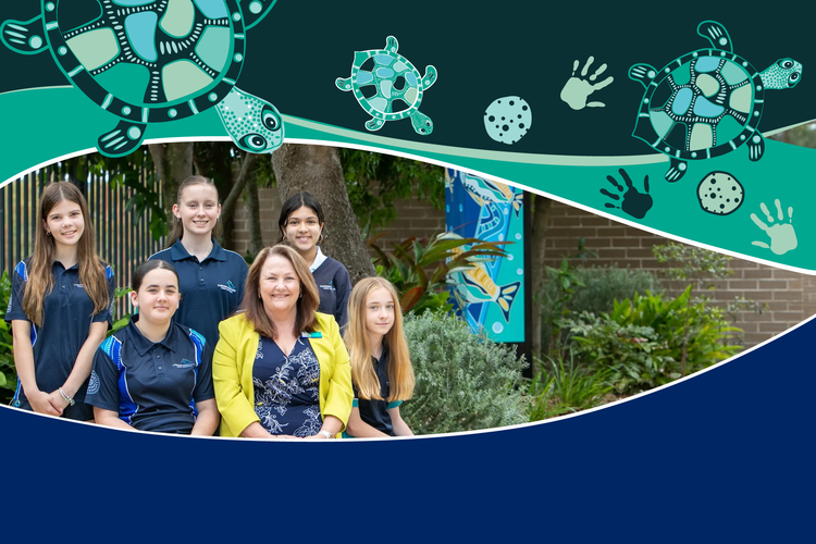 Group photo of principal with students at Kariong Mountains High School