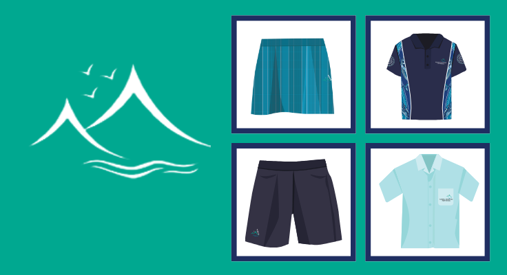 illustration showing school uniform and logo